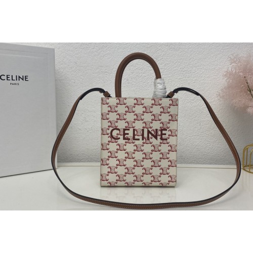 Celine MINI VERTICAL CABAS IN TRIOMPHE CANVAS AND CALFSKIN WITH CELINE PRINT Red Celine MINI VERTICAL CABAS IN TRIOMPHE CANVAS AND CALFSKIN WITH CELINE PRINT Red