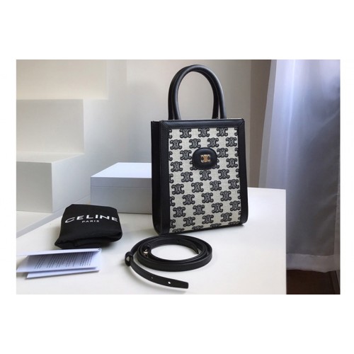 Celine Mini vertical cabas Bag in textile with triomphe embroidery Black