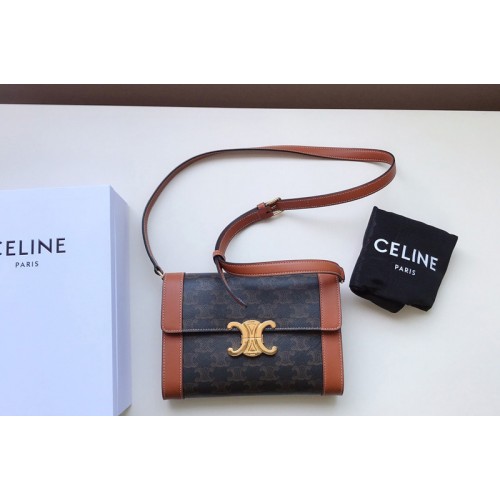 Celine Strap bag triomphe in Canvas Black natural calfskin