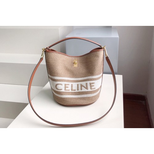 Celine BUCKET 16 BAG in Textile with Celine print and Calfskin Beige Tan