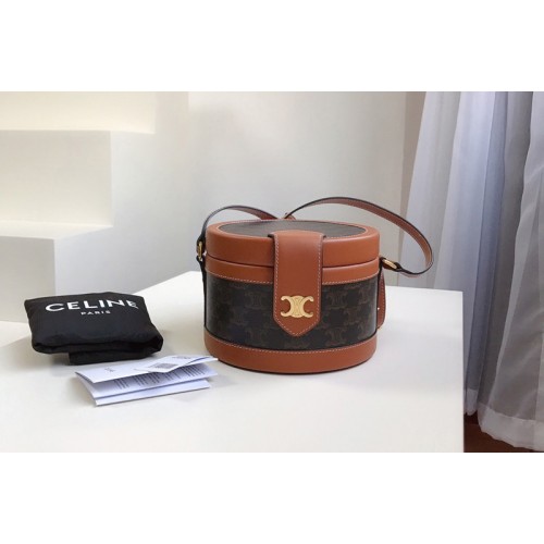 Celine small tambour bag in triomphe canvas With Tan CALFSKIN