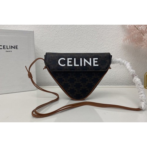 Celine triangle bag in Brown triomphe canvas and calfskin