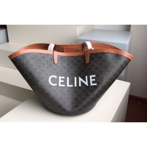 Celine LARGE COUFFIN IN CANVAS AND CELINE PRINT on Brown triomphe canvas and calfskin
