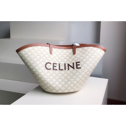 Celine LARGE COUFFIN IN CANVAS AND CELINE PRINT on White triomphe canvas and calfskin