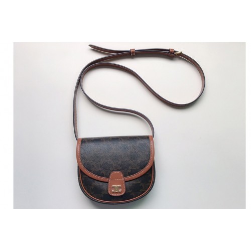 Celine mini Besace bag in Brown TRIOMPHE CANVAS AND CALFSKIN