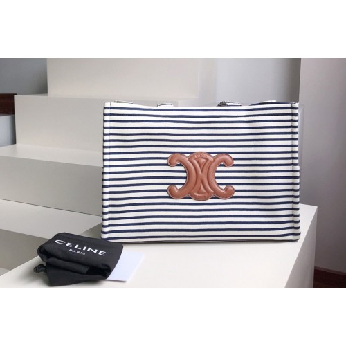 Celine large cabas thais Bag in Navy Tan Striped textile