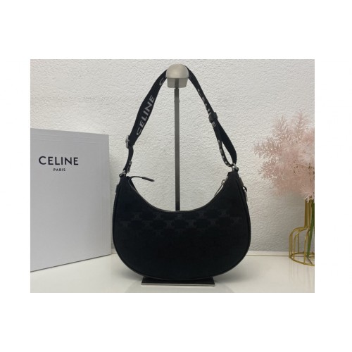 Celine MEDIUM AVA BAG WITH CELINE STRAP IN Black TRIOMPHE JACQUARD AND CALFSKIN