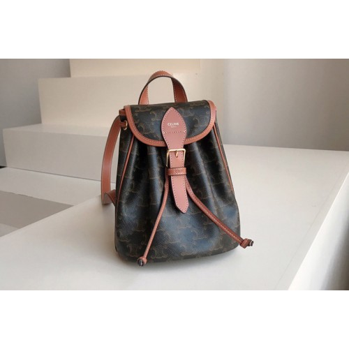 Celine MINI BACKPACK FOLCO IN TRIOMPHE CANVAS AND TAN CALFSKIN Celine MINI BACKPACK FOLCO IN TRIOMPHE CANVAS AND TAN CALFSKIN