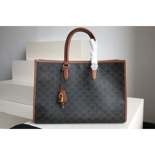 Celine HORIZONTAL CABAS IN TRIOMPHE CANVAS AND TAN CALFSKIN