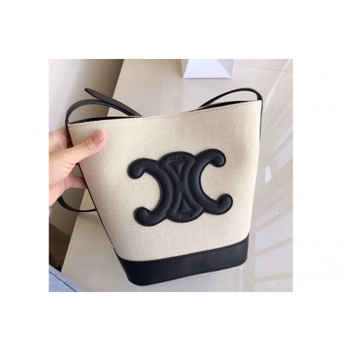 Celine SMALL BUCKET CUIR TRIOMPHE IN VANILLA   BLACK TEXTILE AND CALFSKIN