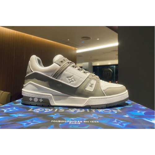 Louis Vuitton 1A8KB8 Trainer sneaker in Gray Monogram-embossed calf leather