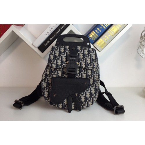 Dior Oblique Jacquard Mini Saddle Backpack in Navy blue Dior Oblique jacquard