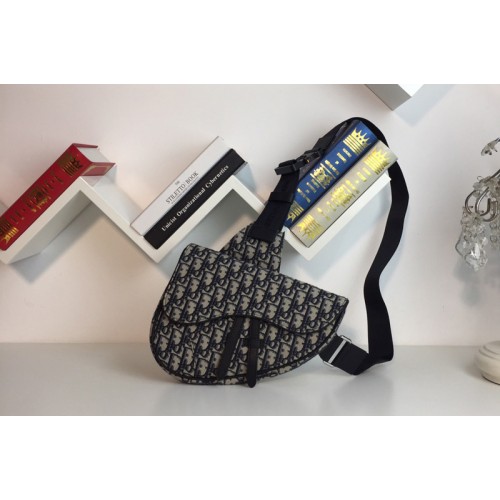 Dior 1ADPO093 Oblique Saddle bag in Navy Blue Dior Oblique jacquard