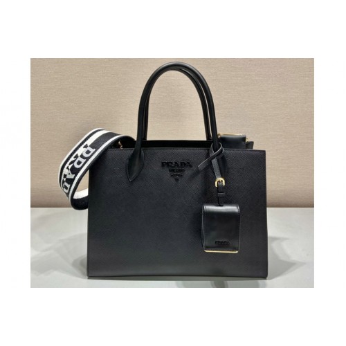 Prada 1BA155 Monochrome medium Saffiano bag in Black Saffiano Leather Prada 1BA155 Monochrome medium Saffiano bag in Black Saffiano Leather