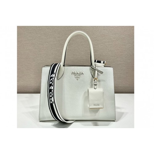 Prada 1BA155 Monochrome medium Saffiano bag in White Saffiano Leather Prada 1BA155 Monochrome medium Saffiano bag in White Saffiano Leather