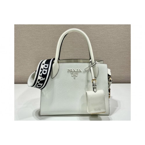 Prada 1BA156 Small Saffiano Leather Prada Monochrome Bag in White Saffiano Leather Prada 1BA156 Small Saffiano Leather Prada Monochrome Bag in White Saffiano Leather