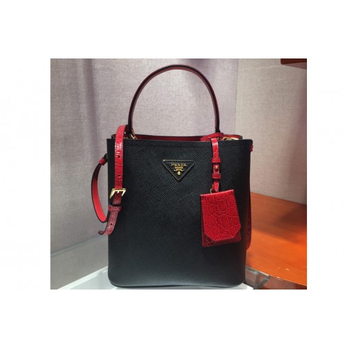 Prada 1BA212 Panier Medium bags Black Red Saffiano leather Prada 1BA212 Panier Medium bags Black Red Saffiano leather