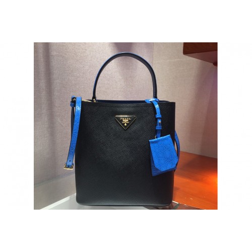 Prada 1BA212 Panier Medium bags Black Blue Saffiano leather Prada 1BA212 Panier Medium bags Black Blue Saffiano leather