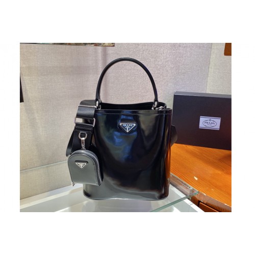 Prada 1BA212 Medium Saffiano Leather Prada Panier Bag in Black Leather Prada 1BA212 Medium Saffiano Leather Prada Panier Bag in Black Leather