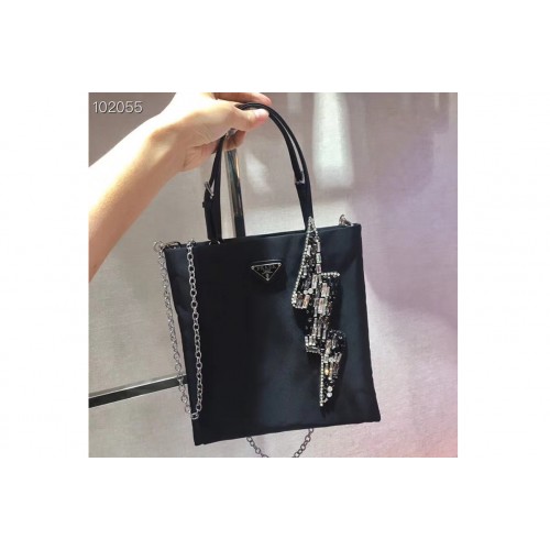 Prada 1BA252 handbags Black Nylon with Crystal