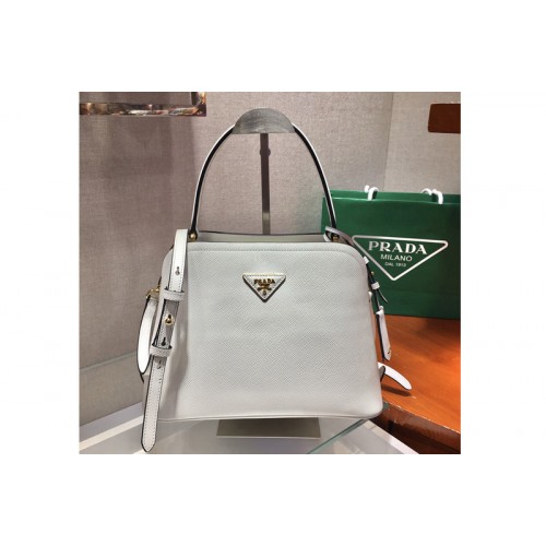 Prada 1BA282 Medium Saffiano Leather Prada Matinee Bag in White Saffiano Leather