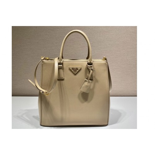 Prada 1BA304 Prada Medium Galleria Saffiano Leather Bag in Beige Leather