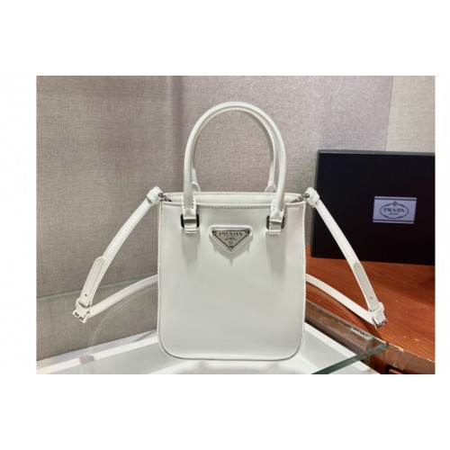 Prada 1BA331 Small brushed leather tote Bag in White Leather Prada 1BA331 Small brushed leather tote Bag in White Leather