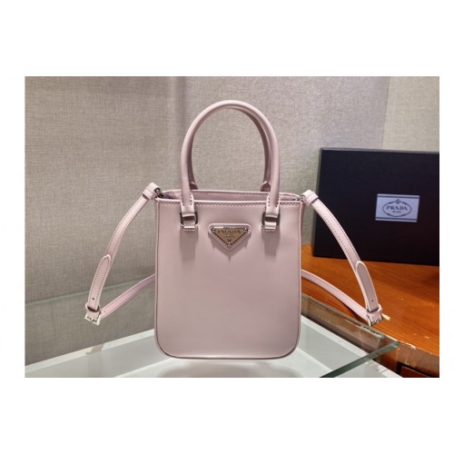 Prada 1BA331 Small brushed leather tote Bag in Pink Leather
