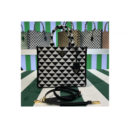 Prada 1BA354 Small Prada Symbole jacquard fabric handbag in Black White Prada 1BA354 Small Prada Symbole jacquard fabric handbag in Black White