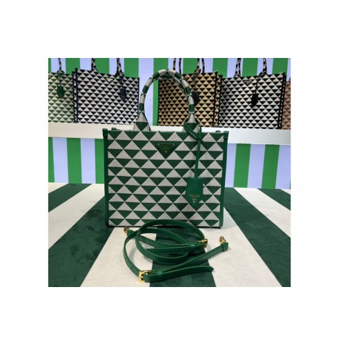 Prada 1BA354 Small Prada Symbole jacquard fabric handbag in Green White Prada 1BA354 Small Prada Symbole jacquard fabric handbag in Green White