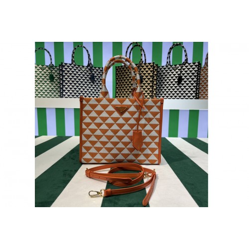 Prada 1BA354 Small Prada Symbole jacquard fabric handbag in Orange White Prada 1BA354 Small Prada Symbole jacquard fabric handbag in Orange White