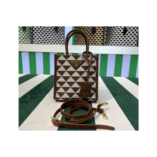 Prada 1BA355 Symbole jacquard fabric micro bag in Brown White