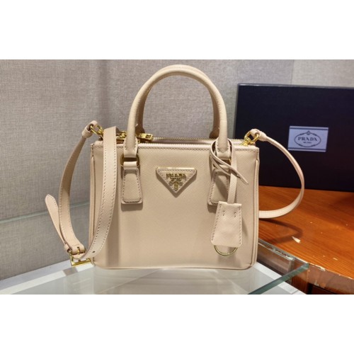 Prada 1BA906 Prada Galleria Saffiano leather micro-bag in Beige Saffiano leather