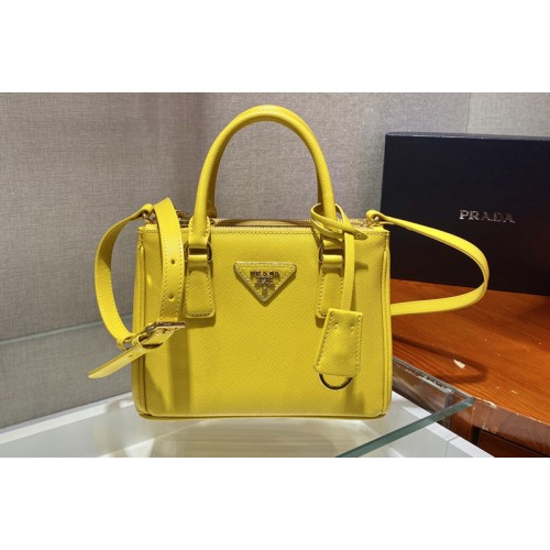 Prada 1BA906 Prada Galleria Saffiano leather micro-bag in Yellow Saffiano leather