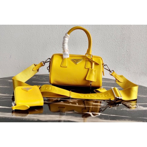 Prada 1BB846 Saffiano Leather Boston bag in Yellow Saffiano Leather Prada 1BB846 Saffiano Leather Boston bag in Yellow Saffiano Leather