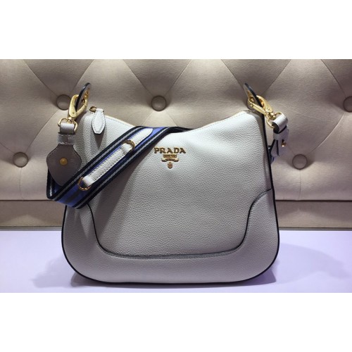 Prada 1BC052 Web Stripe Strap Crossbody Bags White Vitello Leather Prada 1BC052 Web Stripe Strap Crossbody Bags White Vitello Leather