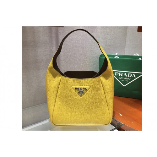 Prada 1BC127 Leather Bucket Handbag in Yellow Calf Leather