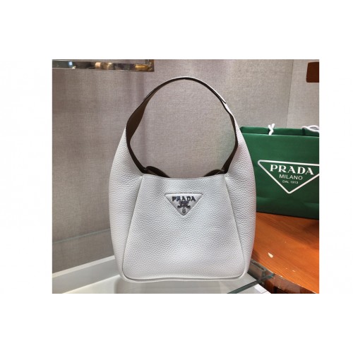 Prada 1BC127 Leather Bucket Handbag in White Calf Leather Prada 1BC127 Leather Bucket Handbag in White Calf Leather