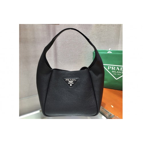 Prada 1BC127 Leather Bucket Handbag in Black Calf Leather