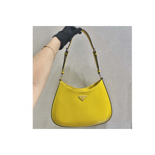 Prada 1BC156 Prada Cleo brushed leather shoulder bag in Yellow brushed leather