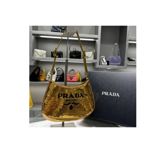 Prada 1BC169 Prada Cleo sequined bag in Black Gold Fabric Leather
