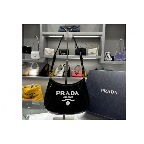 Prada 1BC169 Prada Cleo sequined bag in Black White Fabric Leather Prada 1BC169 Prada Cleo sequined bag in Black White Fabric Leather