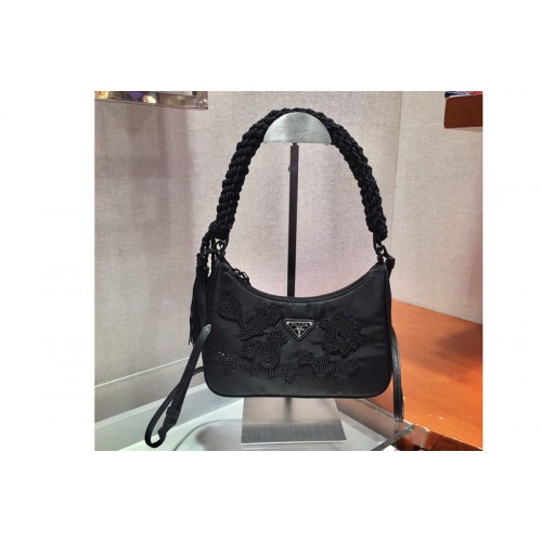 Prada 1BC204 Mini Nylon Hobo Bag in Black Nylon Prada 1BC204 Mini Nylon Hobo Bag in Black Nylon