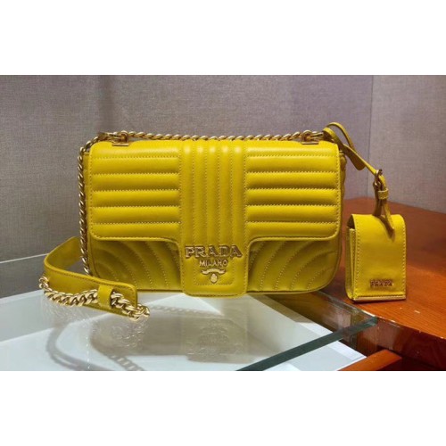 Prada 1BD108 Diagramme medium leather bags Yellow Stitched leather Prada 1BD108 Diagramme medium leather bags Yellow Stitched leather