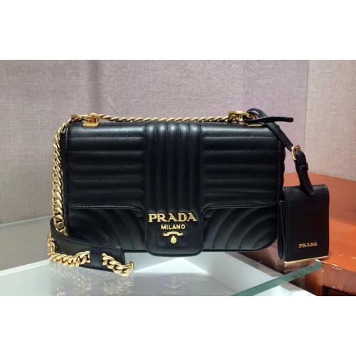 Prada 1BD108 Diagramme medium leather bags Black Stitched leather