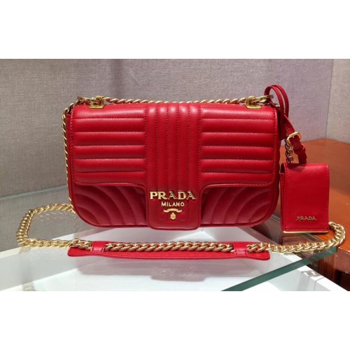 Prada 1BD108 Diagramme medium leather bags Red Stitched leather