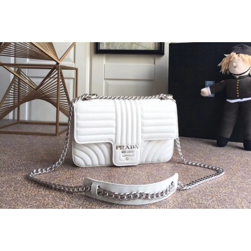 Prada 1BD108 Diagramme medium leather bags White Stitched leather Prada 1BD108 Diagramme medium leather bags White Stitched leather