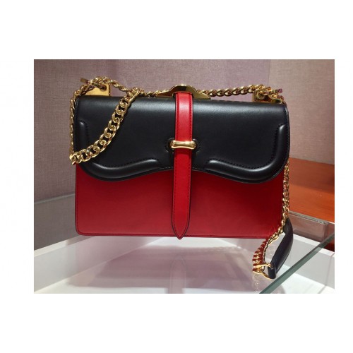 Prada 1BD188 Belle leather shoulder bags Black Red Calf Leather Prada 1BD188 Belle leather shoulder bags Black Red Calf Leather