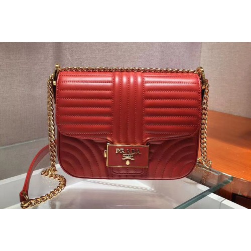 Prada 1BD217 Diagramme leather shoulder bags Red Calf leather Prada 1BD217 Diagramme leather shoulder bags Red Calf leather