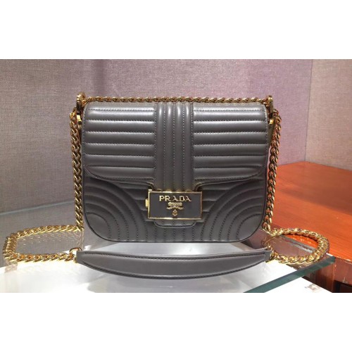 Prada 1BD217 Diagramme leather shoulder bags Gray Calf leather